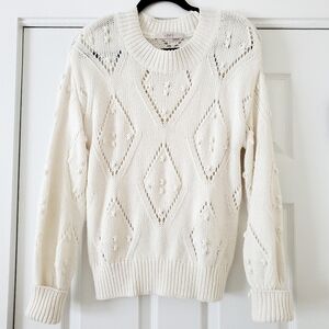 Loft White Geo Pointelle Bobble Knit Sweater